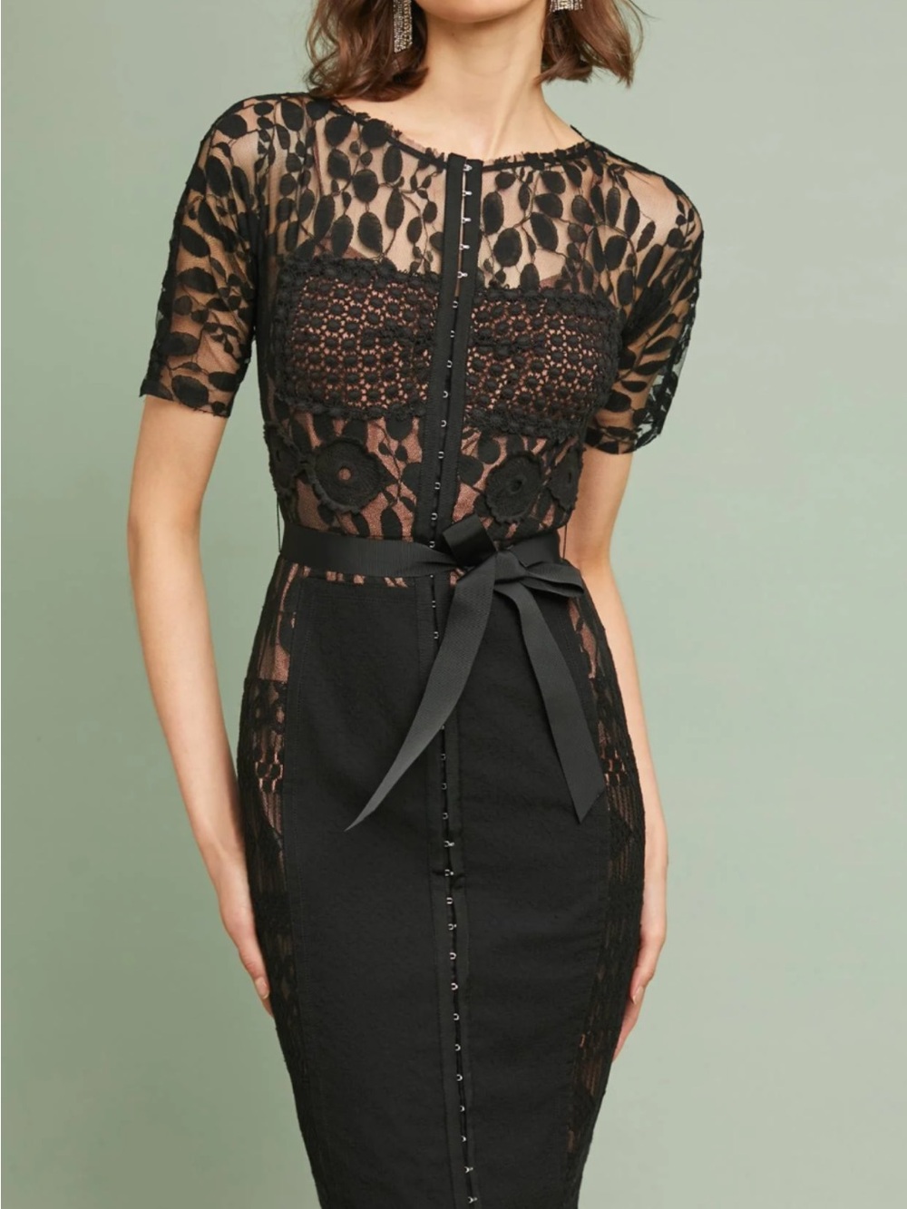 Beguile Byron Lars Charisma Black Lace sheath dress Anthropologie 8